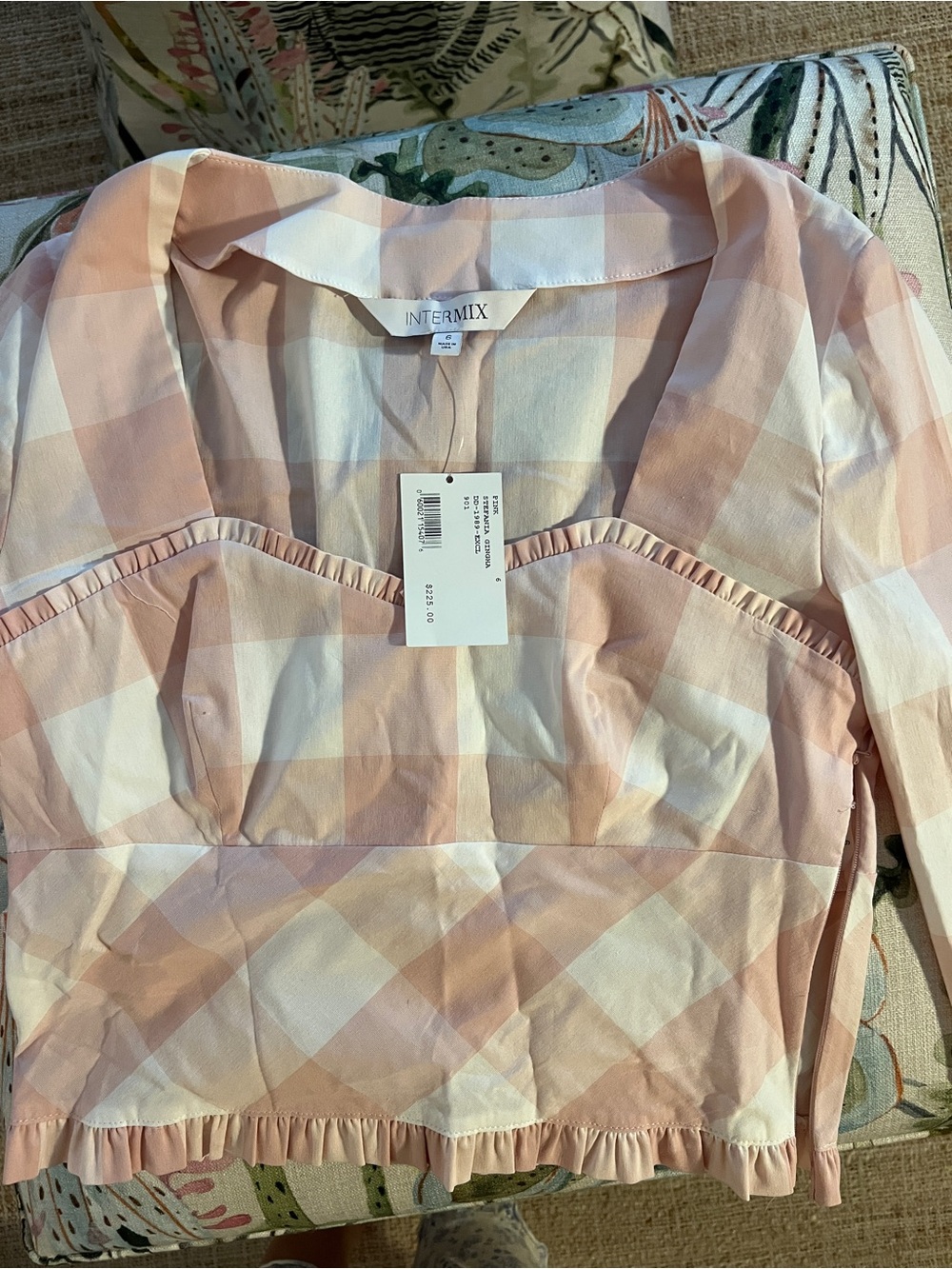 INTERMIX Pink and White Gingham Peplum Blouse